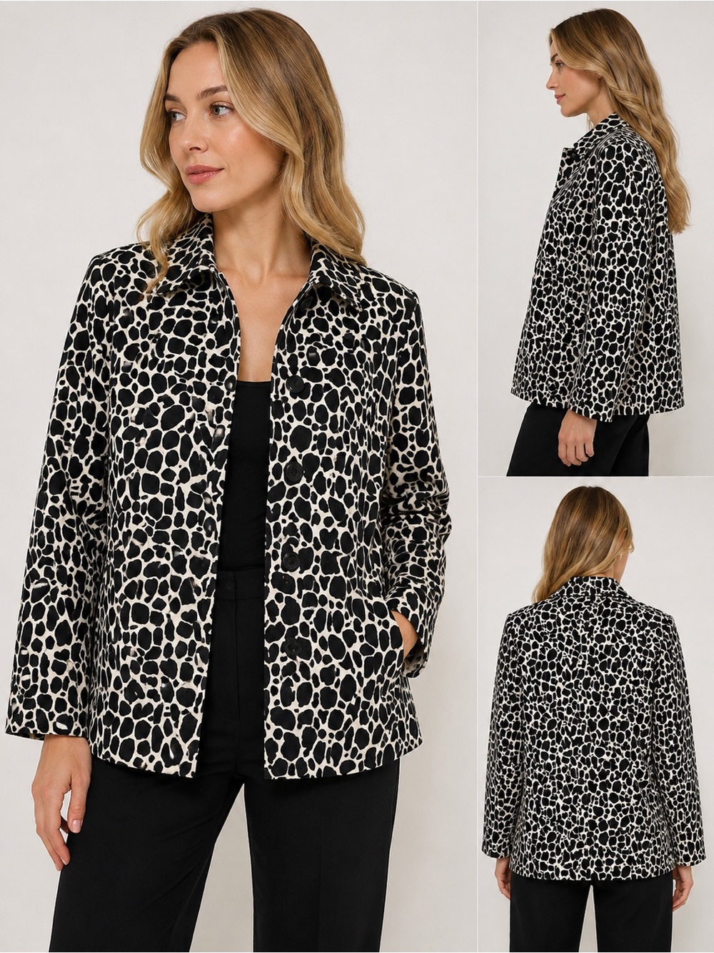 Jones New York Giraffe Animal Print Stretch Cotton Jacket Size L